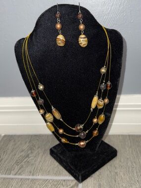 NY Multi Layer Necklace And Earrings Fashion Vintage Costume Jewelry